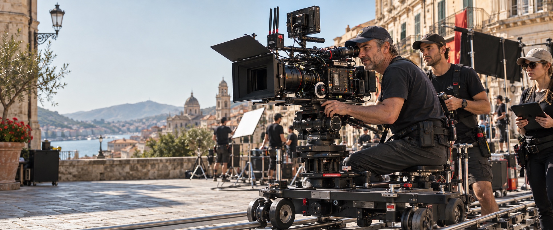 Professional cinema camera on an exterior film shoot