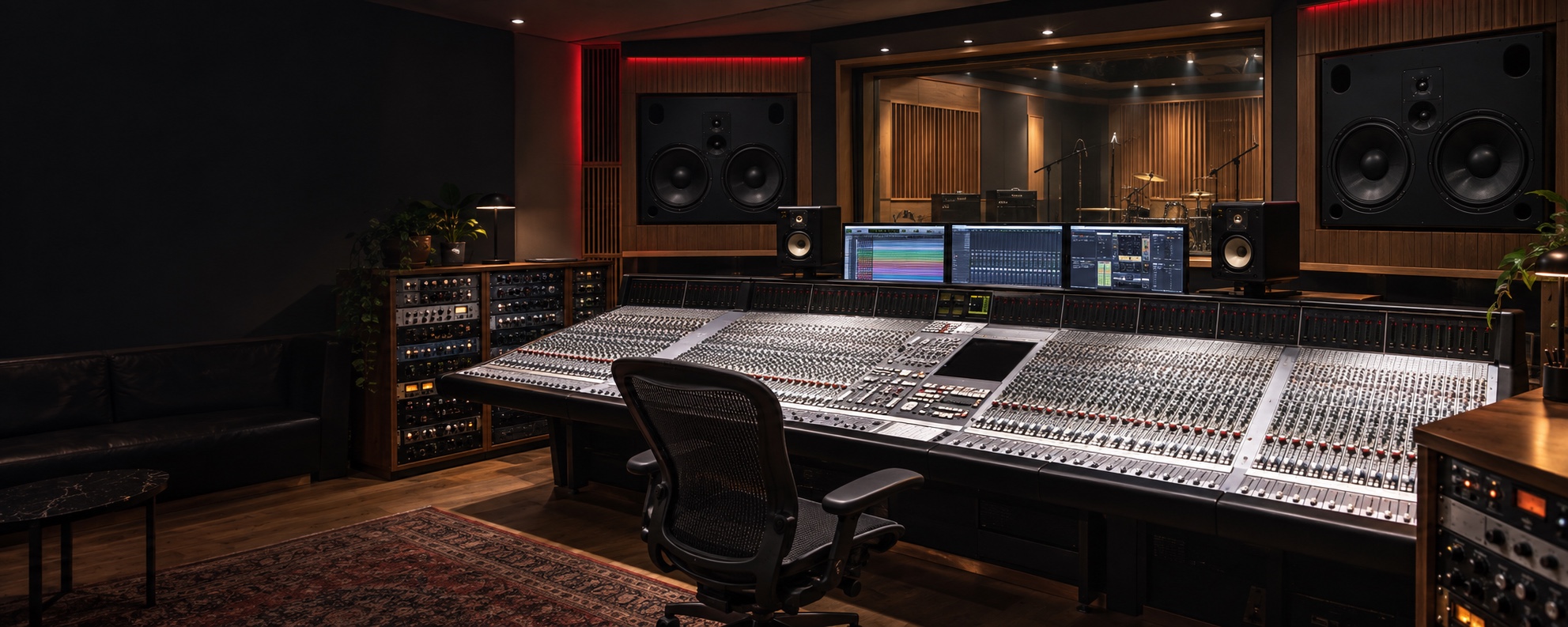 Metrophon recording studio with a large SSL console and professional monitoring